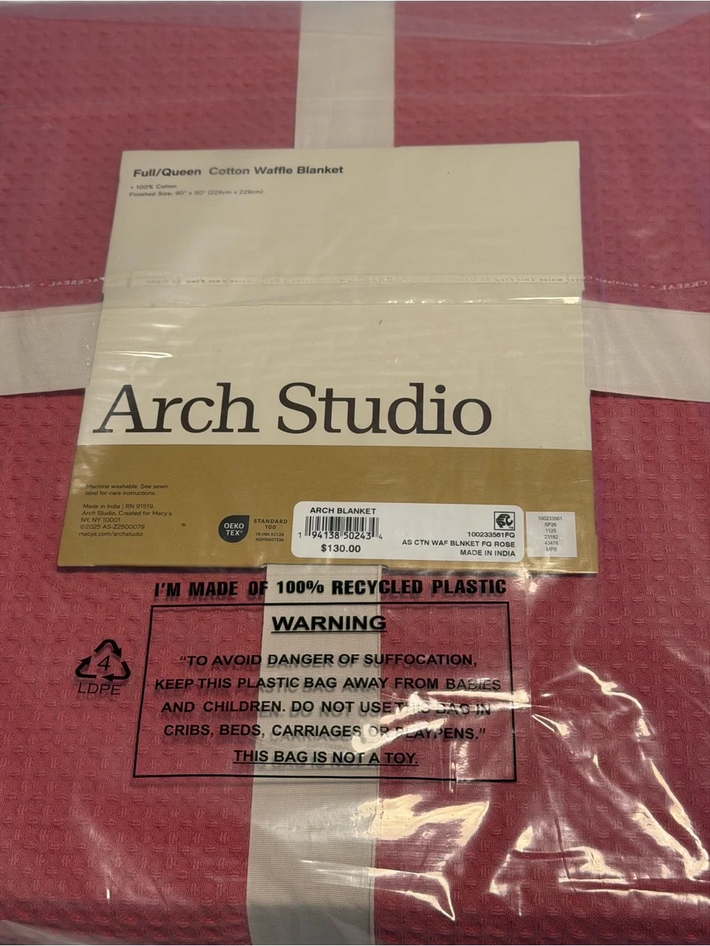 Waffle Knit Bed Blanket - Dusty Rose (NWT) Queen sized